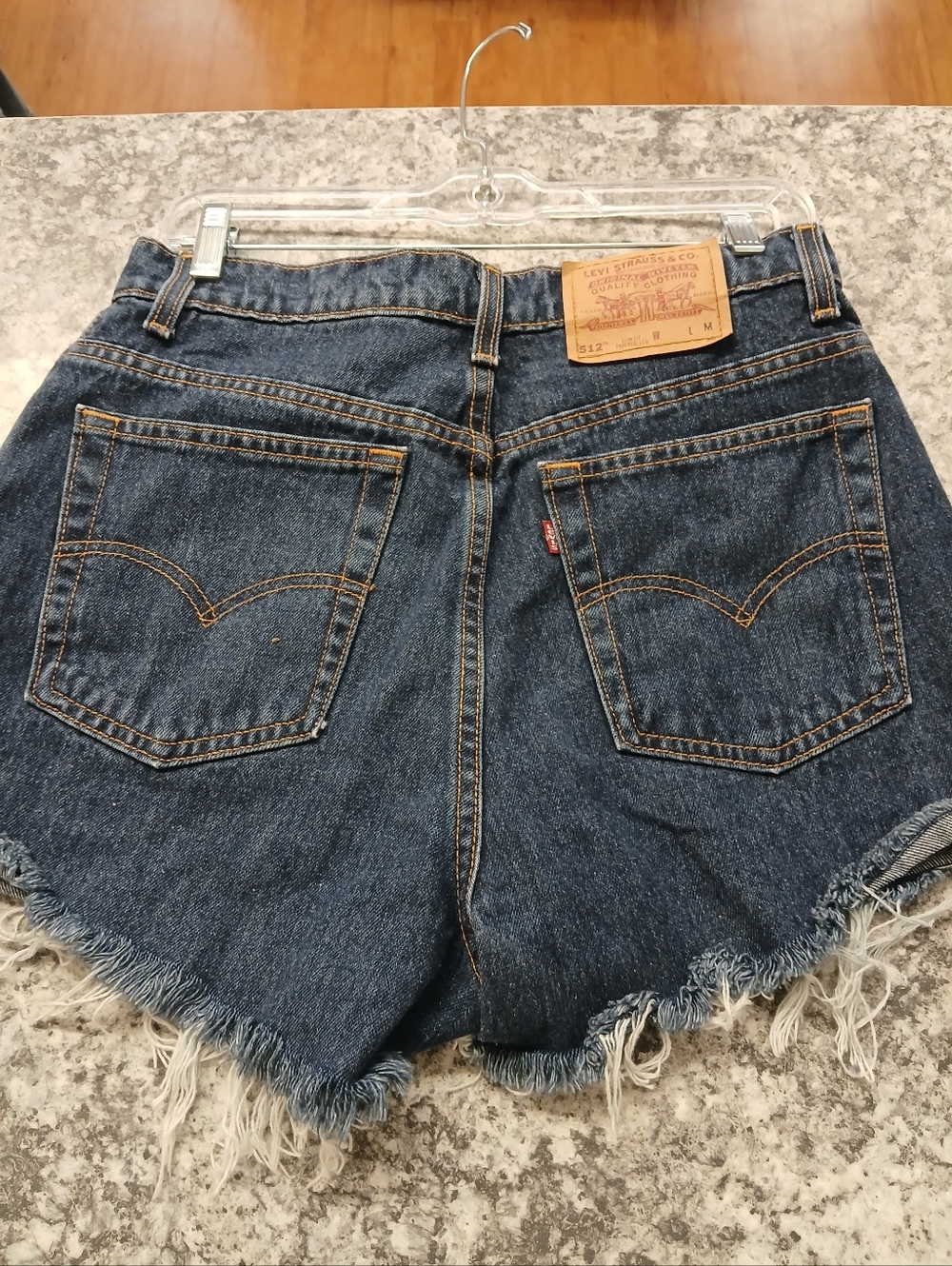 Levi's 512 Dark Blue Frayed Hem Denim Shorts Sz 12